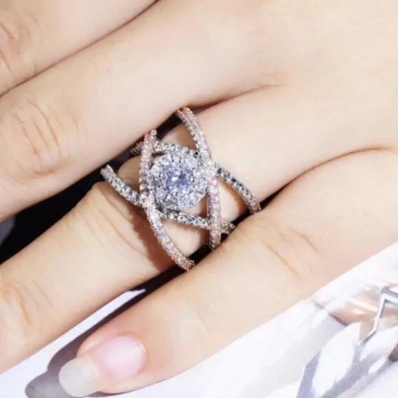 NEW 925 STERLING SILVER ROSE GOLD DIAMOND RING - Picture 6 of 10